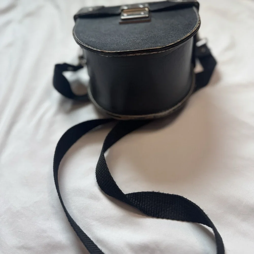 US TWO Black Leather Hard Camera Case/Alternative purse, With Strap USA